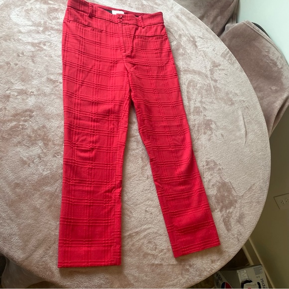 Anthropologie Essential Slim Jacquard Ankle Pants Trousers Red Size 6 - Picture 5 of 15